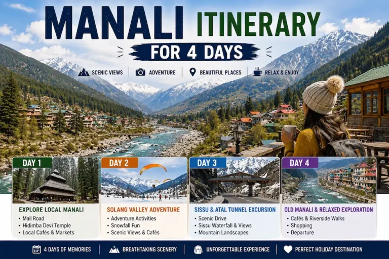 Manali itinerary for 4 days with mountain scenery and Himachal sightseeing