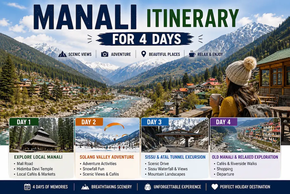 Manali itinerary for 4 days with mountain scenery and Himachal sightseeing