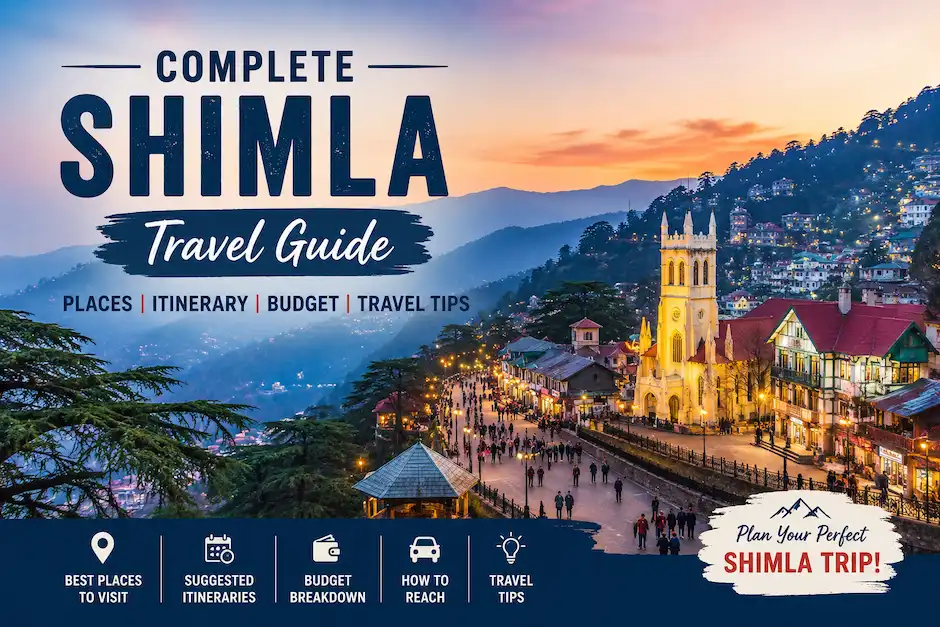 Shimla travel guide with Mall Road and mountain views